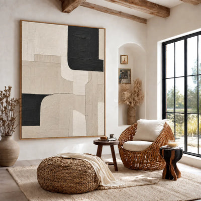 Black Corners and Cream Curves Wall Art styled interior scene 2 | Olyrel