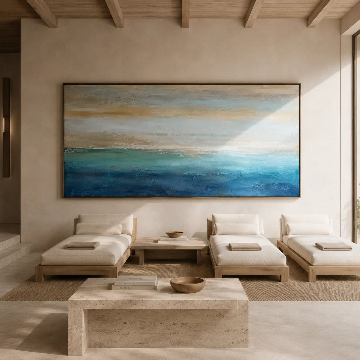 Gilded Horizon Coastal Wall Art styled in a contemporary entryway | Olyrel