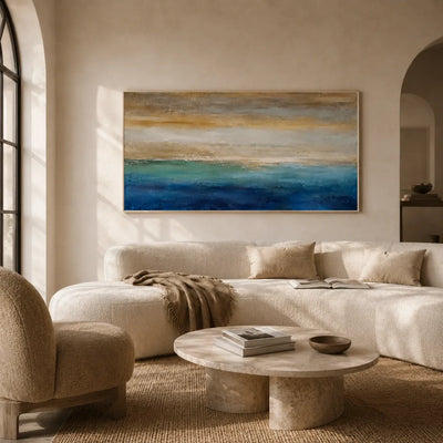 Gilded Horizon Coastal Wall Art shown in a quiet home office | Olyrel
