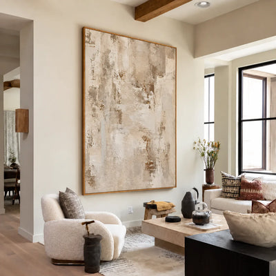 Weathered Cream and Warm Taupe Layers Wall Art styled interior scene 4 | Olyrel