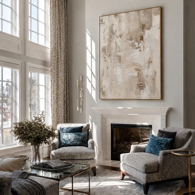Weathered Cream and Warm Taupe Layers Wall Art styled interior scene 5 | Olyrel
