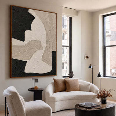 Sweeping Ivory Forms on Textured Black Wall Art styled interior scene 2 | Olyrel