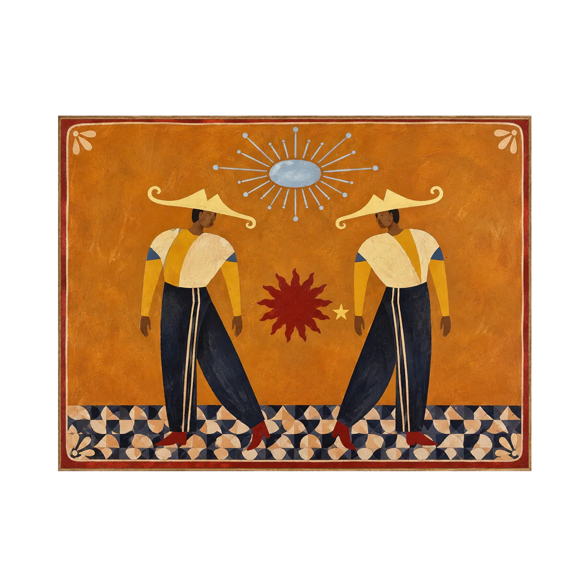 Golden Hat Dancers Beneath a Blue Sun Wall Art | Olyrel