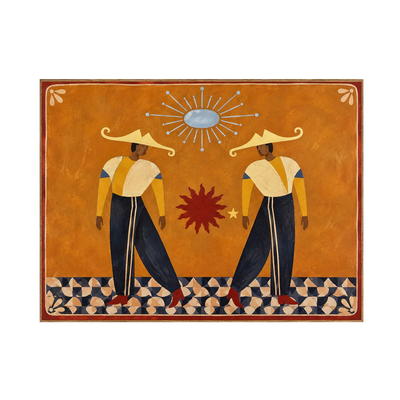 Golden Hat Dancers Beneath a Blue Sun Wall Art | Olyrel