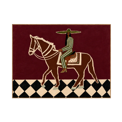 Green Striped Rider on a Burgundy Ground Wall Art | Olyrel