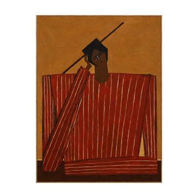 Quiet Figure in Red Stripes and Ochre Wall Art | Olyrel