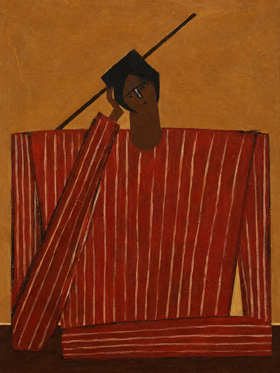 Quiet Figure in Red Stripes and Ochre Wall Art artwork view | Olyrel