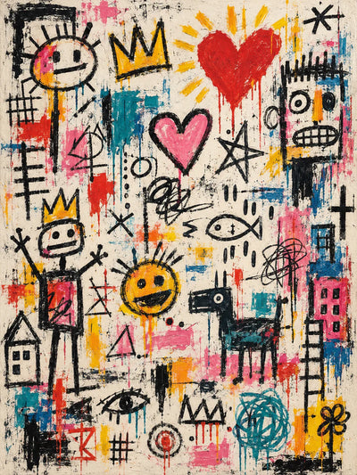 Hearts Crowns and Playful Scribbles Wall Art artwork view | Olyrel