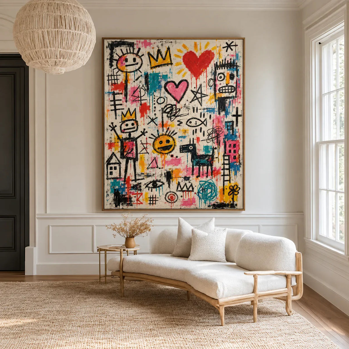 Hearts Crowns and Playful Scribbles Wall Art styled interior scene 1 | Olyrel
