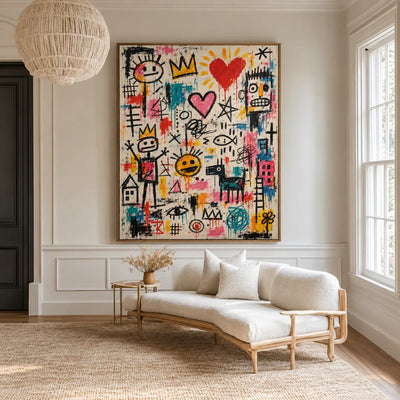 Hearts Crowns and Playful Scribbles Wall Art styled interior scene 1 | Olyrel