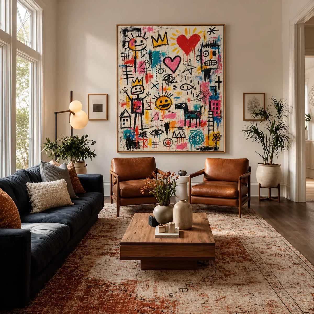 Hearts Crowns and Playful Scribbles Wall Art styled interior scene 2 | Olyrel