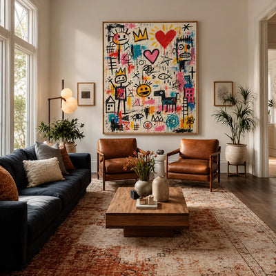 Hearts Crowns and Playful Scribbles Wall Art styled interior scene 2 | Olyrel