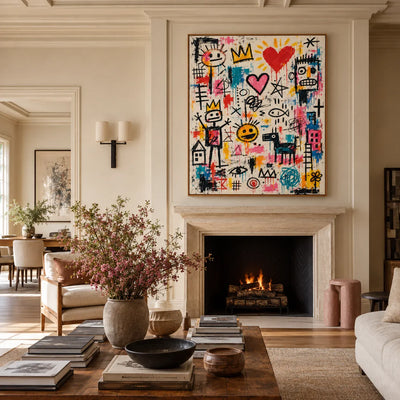 Hearts Crowns and Playful Scribbles Wall Art styled interior scene 4 | Olyrel