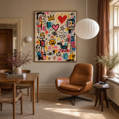 Hearts Crowns and Playful Scribbles Wall Art styled interior scene 5 | Olyrel