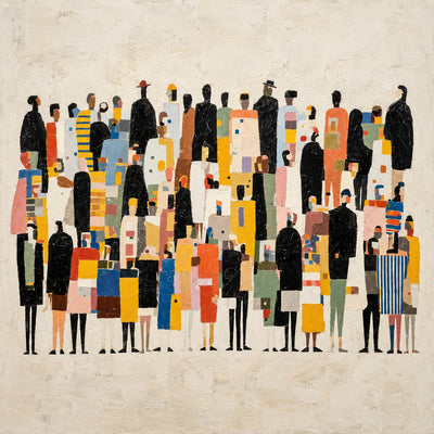 Colorful Gathering on a Cream Ground Wall Art artwork view | Olyrel