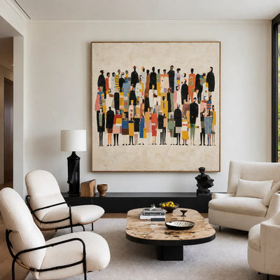 Colorful Gathering on a Cream Ground Wall Art styled interior scene 4 | Olyrel