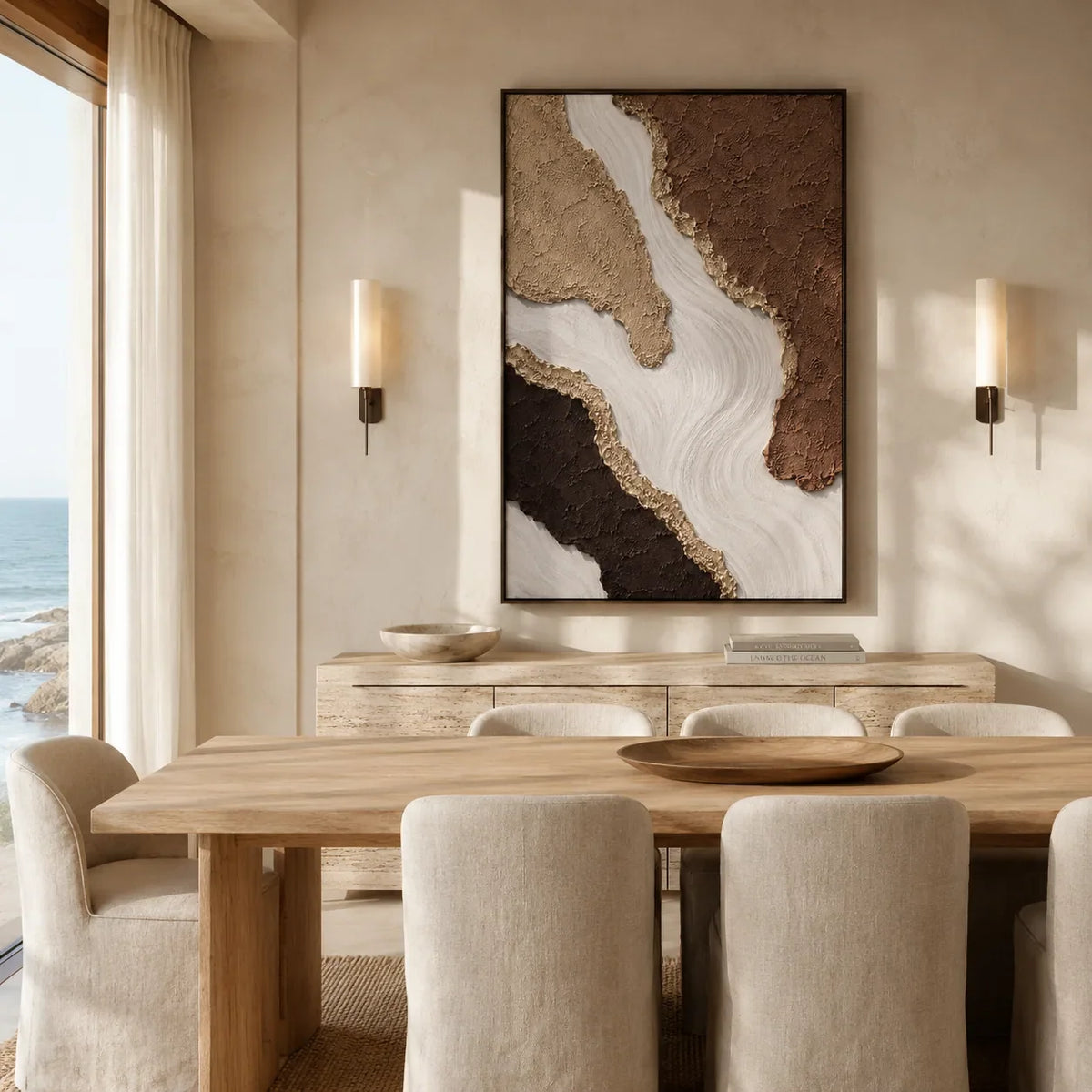 Canyon Flow Textured Wall Art styled in a contemporary entryway | Olyrel