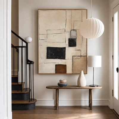 Fine Rectangles with Black and Umber Blocks Wall Art styled interior scene 1 | Olyrel
