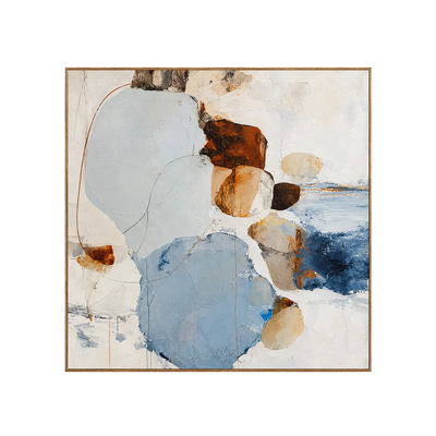 Pale Blue Pebble Forms with Rust Accents Wall Art | Olyrel