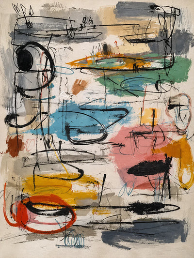 Colorful Loops and Spontaneous Black Lines Wall Art artwork view | Olyrel