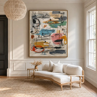 Colorful Loops and Spontaneous Black Lines Wall Art styled interior scene 1 | Olyrel