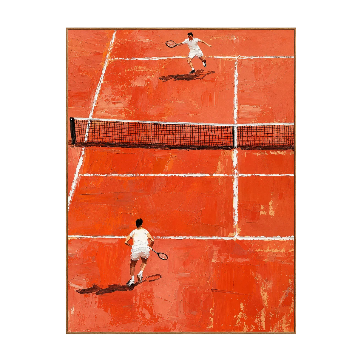 Sunlit Tennis Rally on an Orange Court Wall Art | Olyrel
