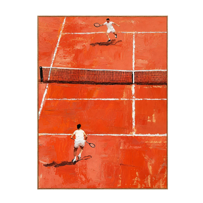 Sunlit Tennis Rally on an Orange Court Wall Art | Olyrel