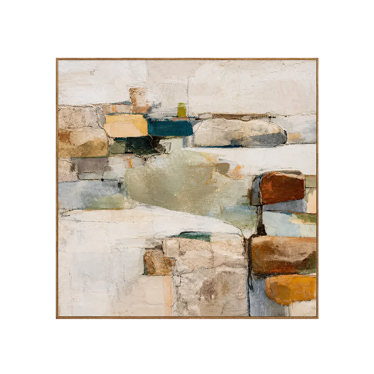 Teal and Ochre Textured Abstract Wall Art | Olyrel