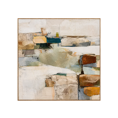 Teal and Ochre Textured Abstract Wall Art | Olyrel