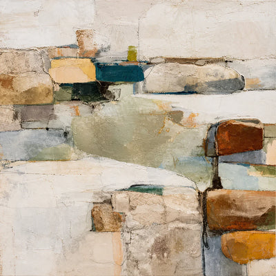 Teal and Ochre Textured Abstract Wall Art artwork view | Olyrel