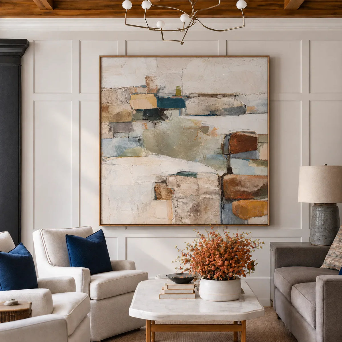 Teal and Ochre Textured Abstract Wall Art styled interior scene 4 | Olyrel