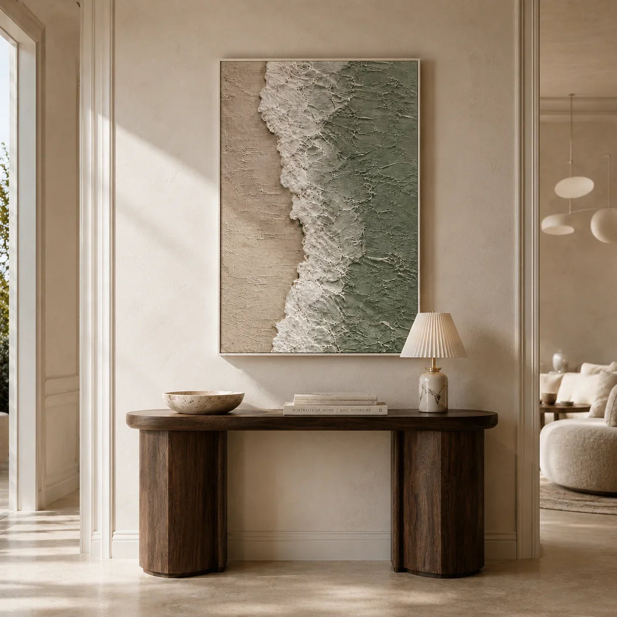 Seafoam Edge Coastal Wall Art styled in a entryway | Olyrel