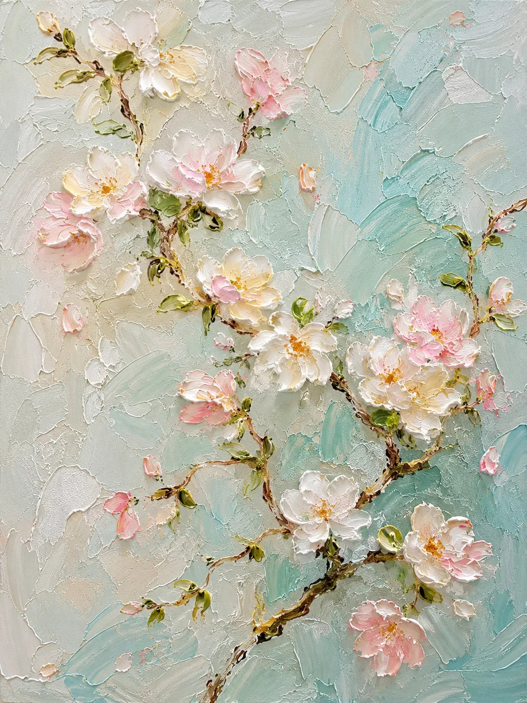 Original artwork view of Aqua Blossom Floral Wall Art | Olyrel