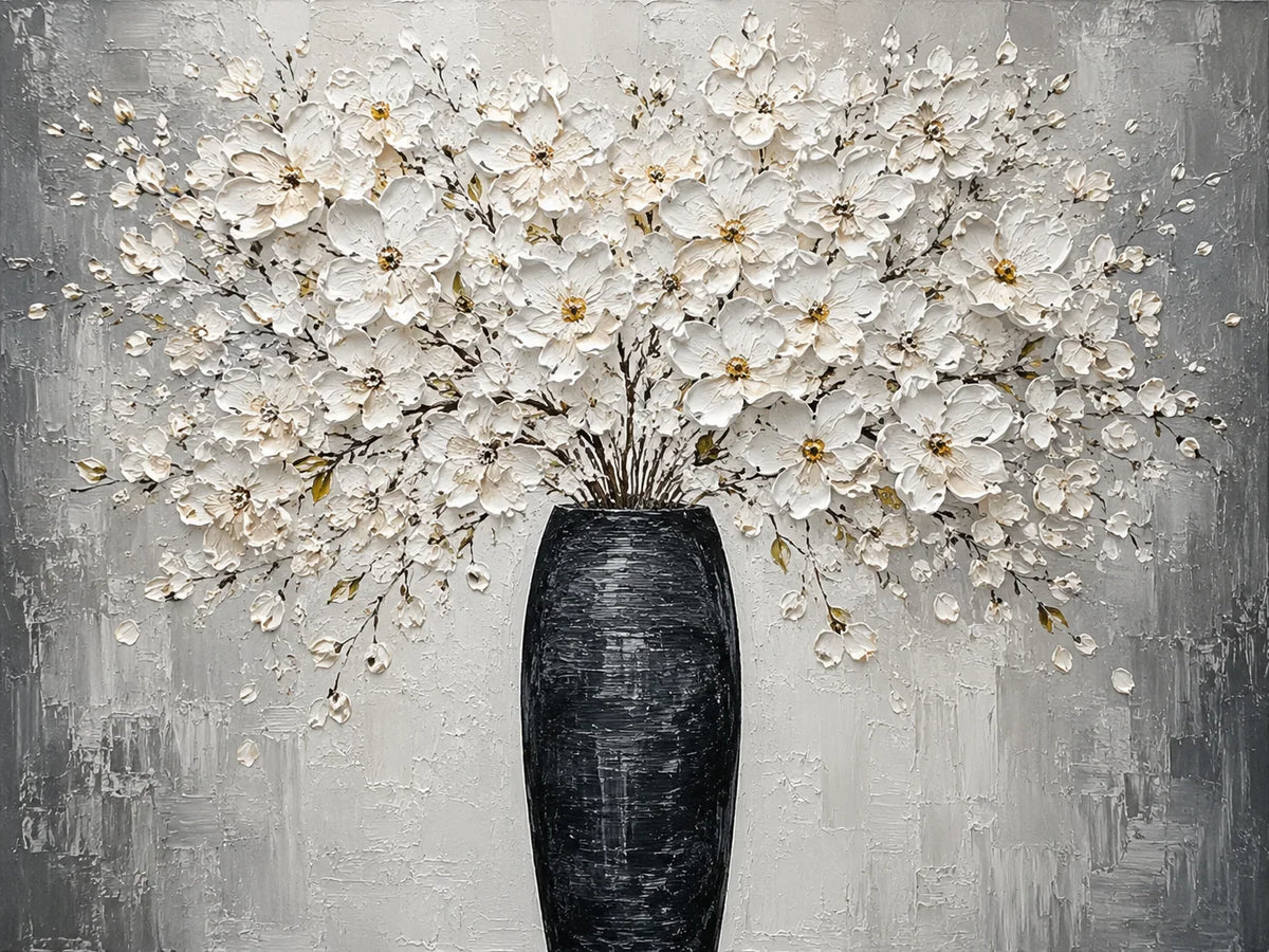 Original artwork view of Ivory Bloom Vase Wall Art | Olyrel