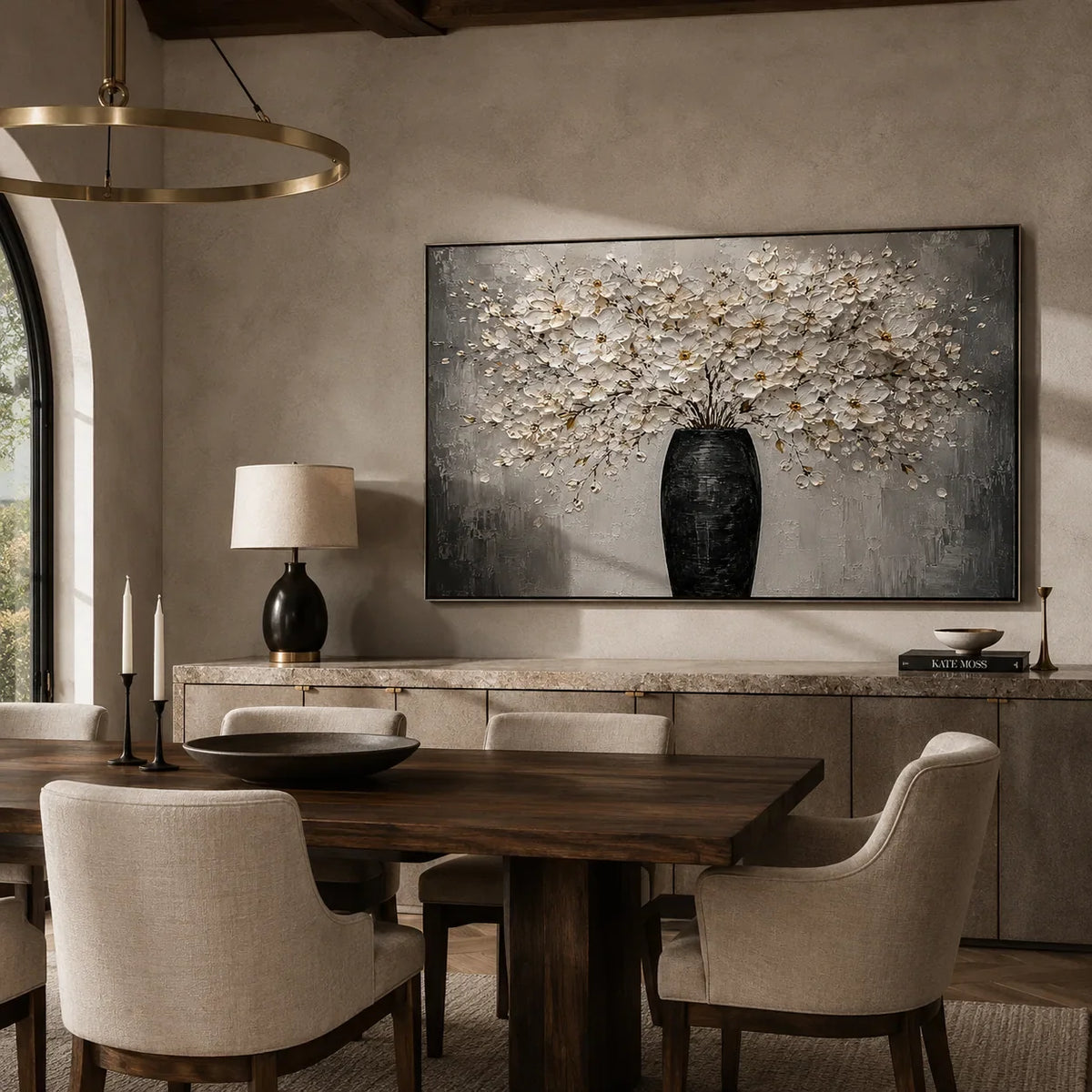 Ivory Bloom Vase Wall Art styled in a modern living room | Olyrel