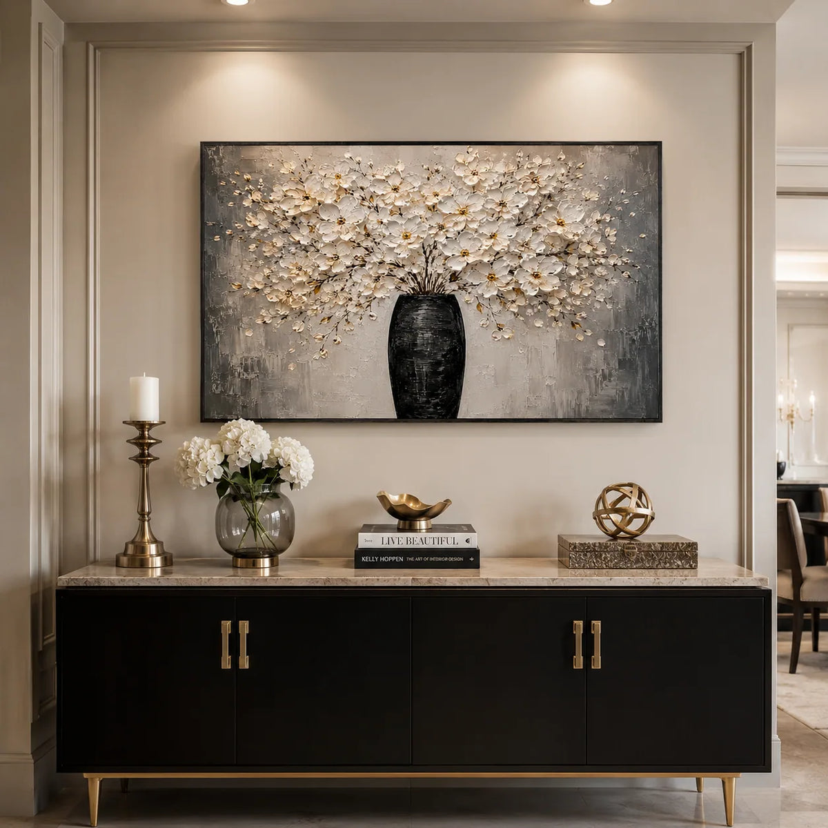 Ivory Bloom Vase Wall Art shown in a quiet home office | Olyrel