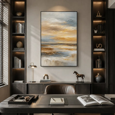 Amber Sky Coastal Wall Art shown in a quiet home office | Olyrel