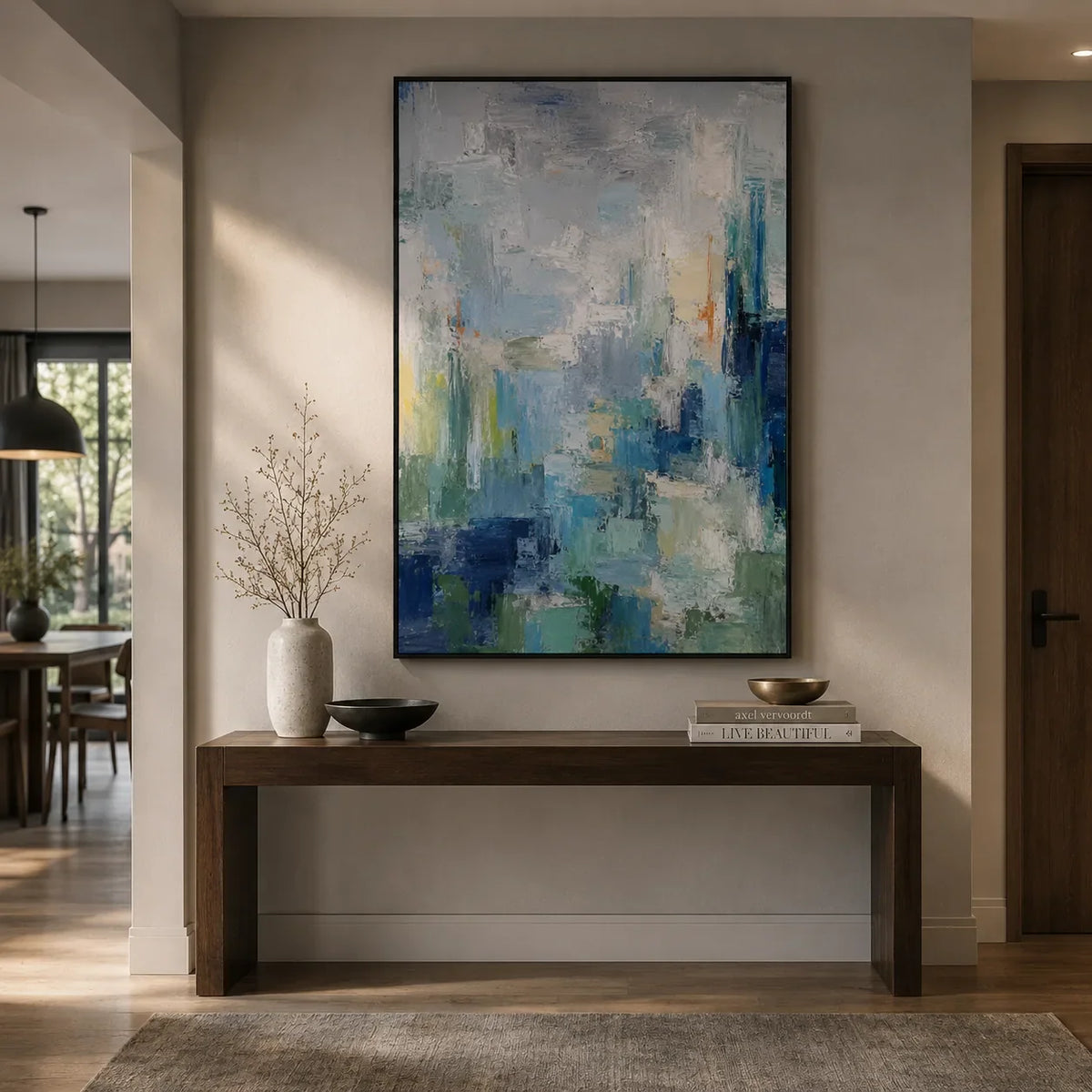 Mist Cityscape Abstract Wall Art shown in a quiet home office | Olyrel