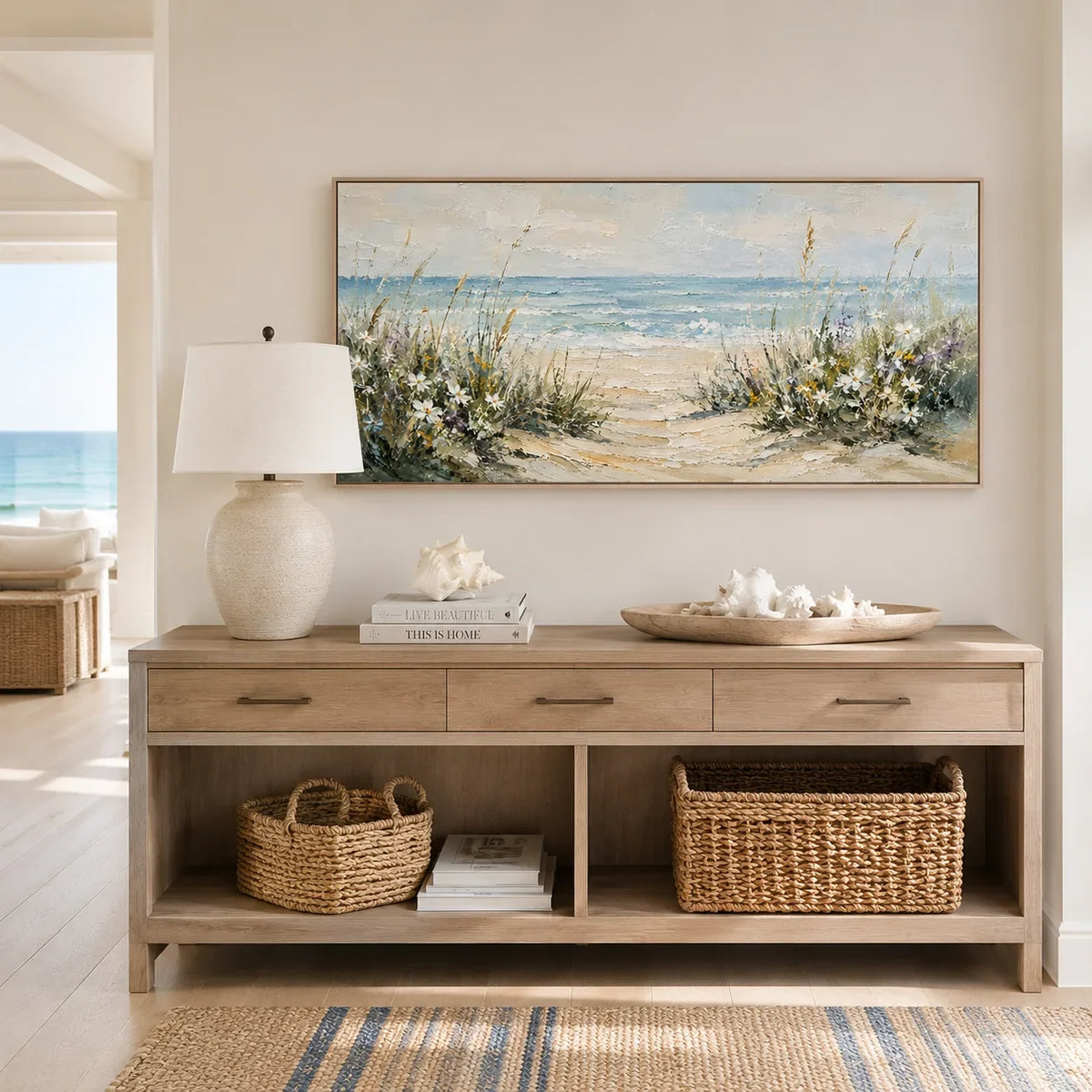 Dune Path Coastal Wall Art displayed in a bright dining room | Olyrel