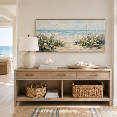 Dune Path Coastal Wall Art displayed in a bright dining room | Olyrel