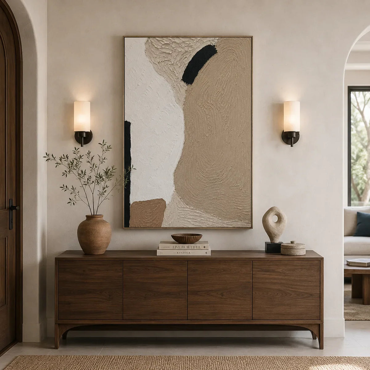 Sand Contour Textured Wall Art displayed above a sofa in a neutral interior | Olyrel
