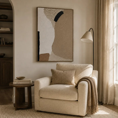 Sand Contour Textured Wall Art shown in a calm bedroom setting | Olyrel