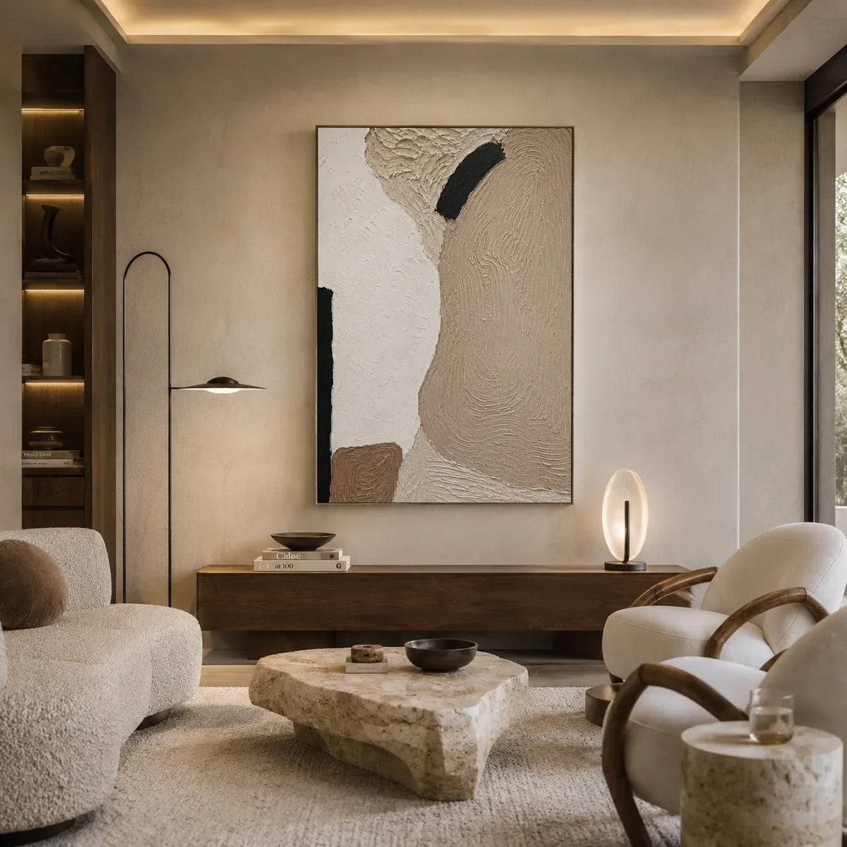 Sand Contour Textured Wall Art styled in a modern living room | Olyrel