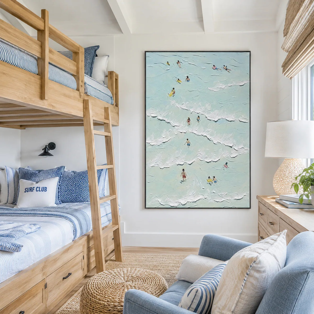 Aqua Swimmers Coastal Wall Art displayed in a bright dining room | Olyrel