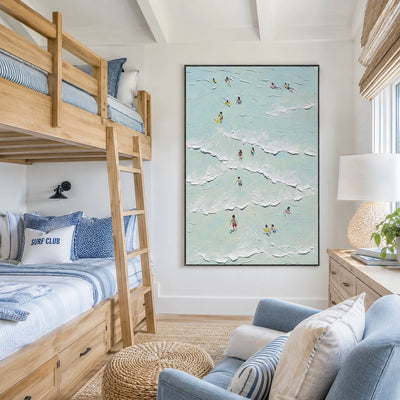 Aqua Swimmers Coastal Wall Art displayed in a bright dining room | Olyrel