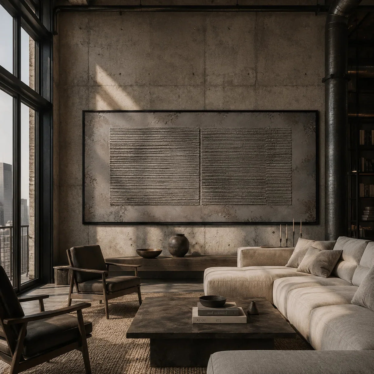Charcoal Ribbed Relief Wall Art lifestyle view 7 | Olyrel