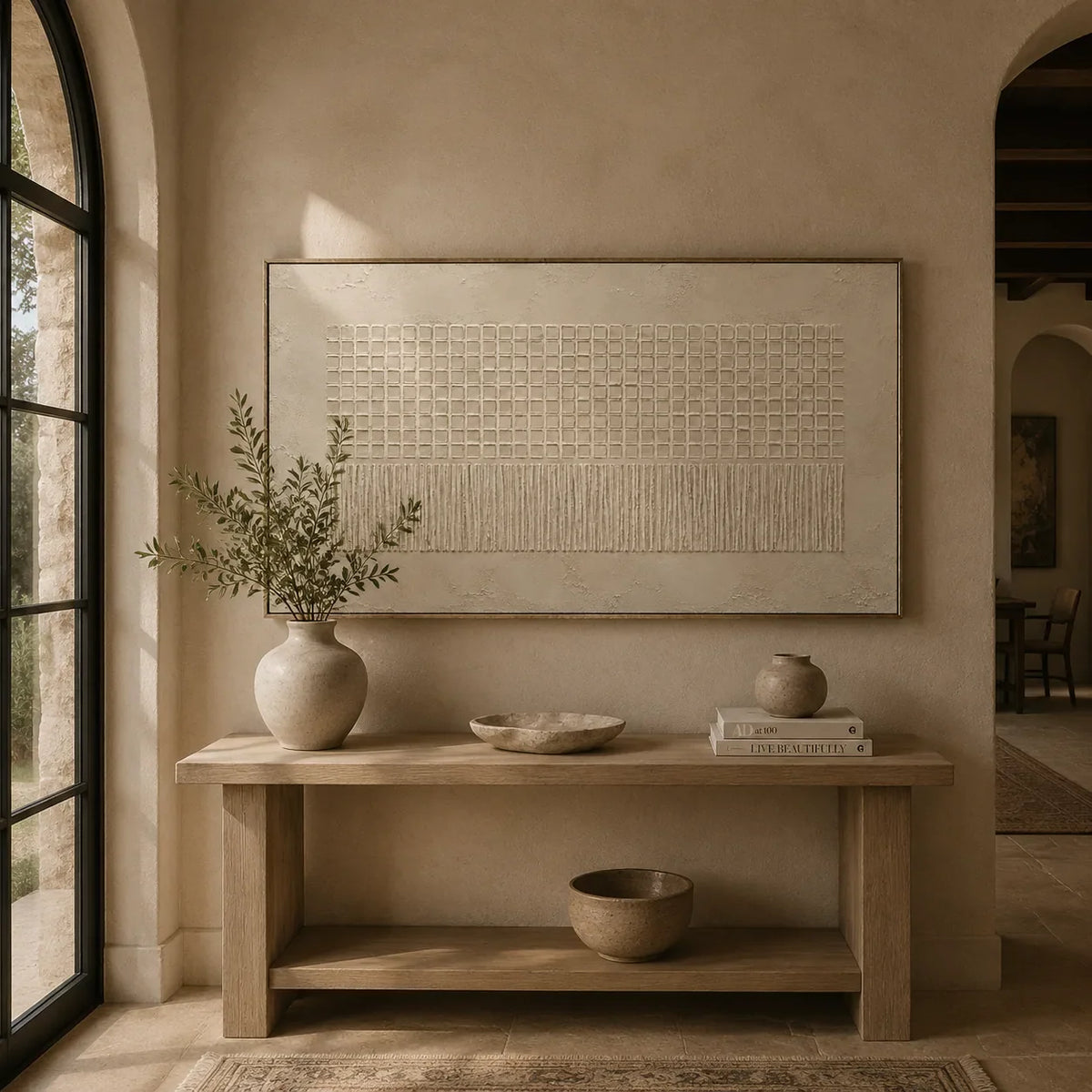 Ivory Grid Relief Wall Art lifestyle view 5 | Olyrel