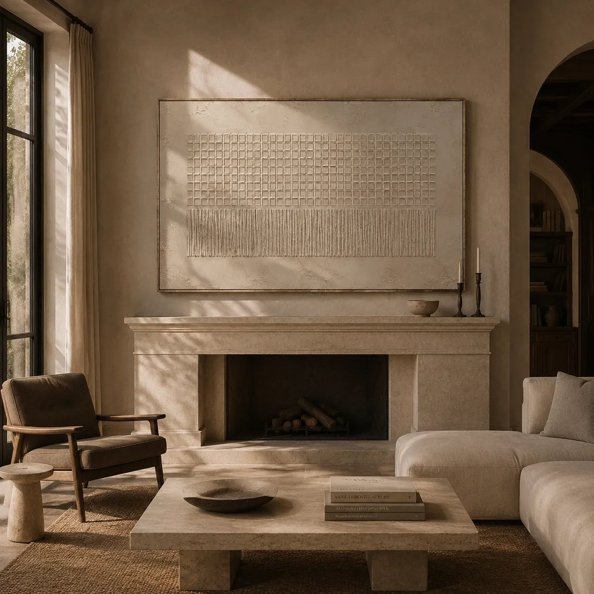 Ivory Grid Relief Wall Art lifestyle view 6 | Olyrel