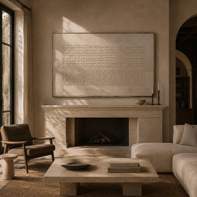 Ivory Grid Relief Wall Art lifestyle view 6 | Olyrel