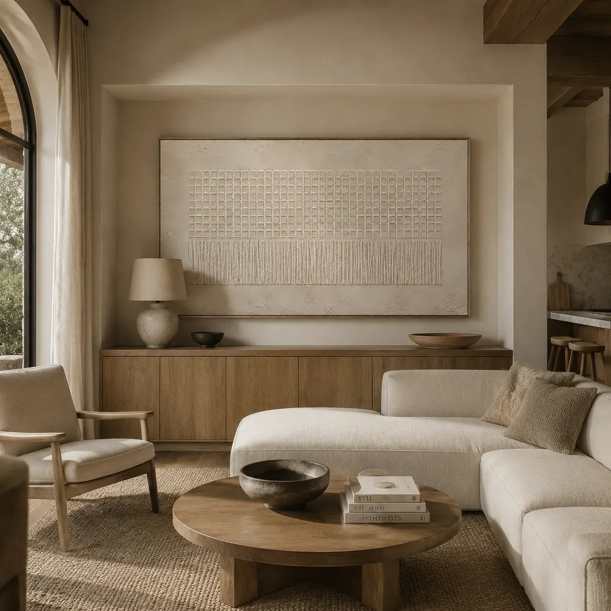 Ivory Grid Relief Wall Art lifestyle view 7 | Olyrel